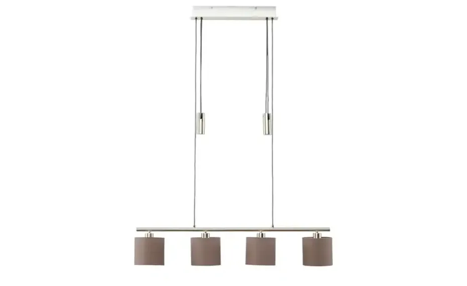 KHG Pendelleuchte, 4-flammig, Nickel matt, Stoffschirme grau