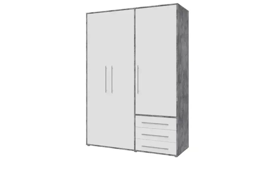 Kleiderschrank Morley | Betonoptik, Weiß, 144,4 cm