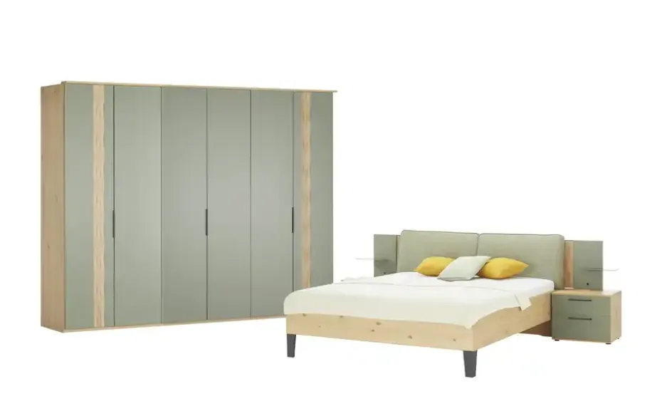 Komplett-Schlafzimmer Callao | mit Paneelenaufsatz, LED-Beleuchtung, Kranzleiste und Funkfernbedienung