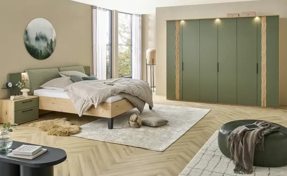 Komplett-Schlafzimmer Callao | mit Paneelenaufsatz, LED-Beleuchtung, Kranzleiste und Funkfernbedienung