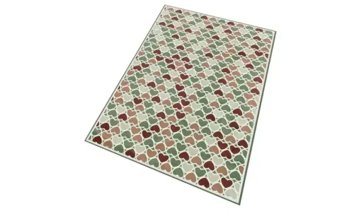 Kurzflorteppich Little Hearts | 200x300 cm, Beige, Rot, Grün