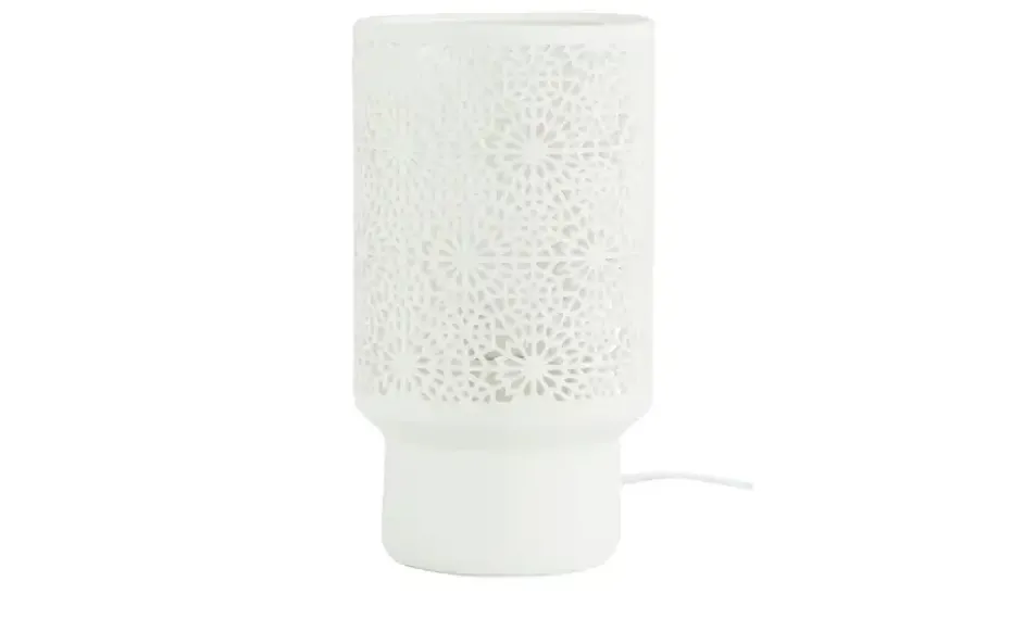 levelone Keramik-Tischleuchte, 1-flammig, weiß `Blumen´ | Blumen gestanzt