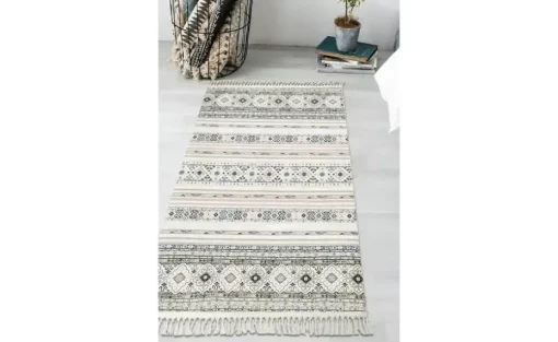 levelone Kurzflorteppich Kelim Schobi | 80x150 cm, Beige, Rosé