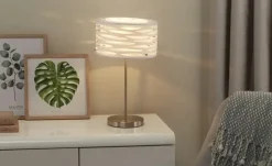 levelone Tischleuchte, 1-flammig, Nickel, Schirm mit Stanzung