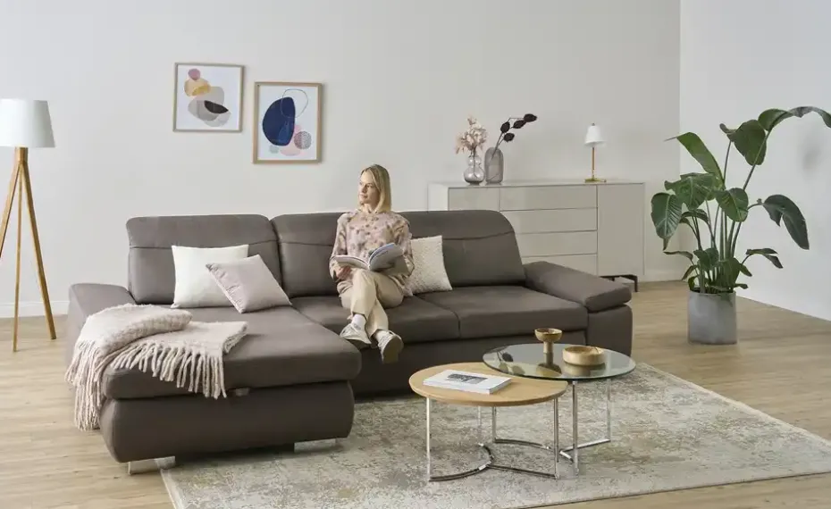 Lounge Collection Ecksofa aus Mikrofaser Kathrin | Khaki, links