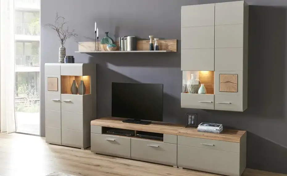 Lowboard groß Cortina | Grau, Eiche (Nachbildung)