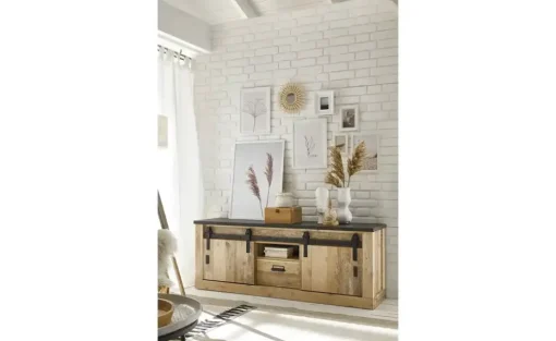 Lowboard Sintra | Eiche (Nachbildung), Anthrazit, holzfarben, antik