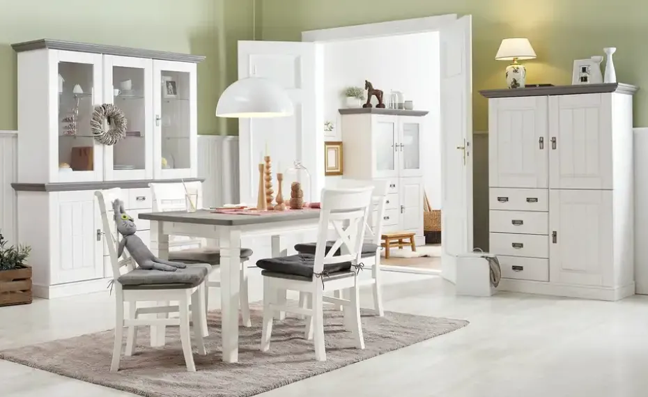 maison bleue Highboard Florian | Weiß, Grau, Türen aus Holz