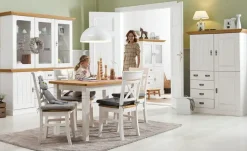 maison bleue Highboard Florian | Weiß, Hellbraun, Türen mit Glaseinsatz