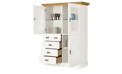 maison bleue Highboard Florian | Weiß, Hellbraun, Türen mit Glaseinsatz