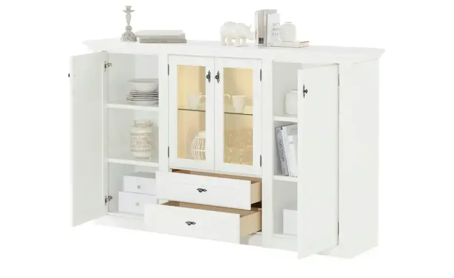 maison bleue Highboard Petit Chalet | mit Glasboden, Weiß