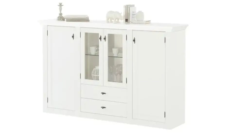 maison bleue Highboard Petit Chalet | mit Glasboden, Weiß