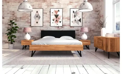 Massivholzbett mit gepolstertem Kopfteil Karl | Kernbuche, 140 cm