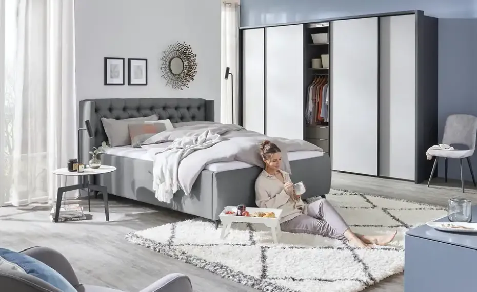 meinBett Polsterbettgestell Eyra | Grau, 140 cm