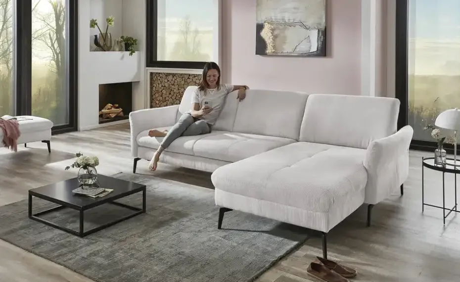 meinSofa Ecksofa Cord DANTE | Silbergrau, rechts