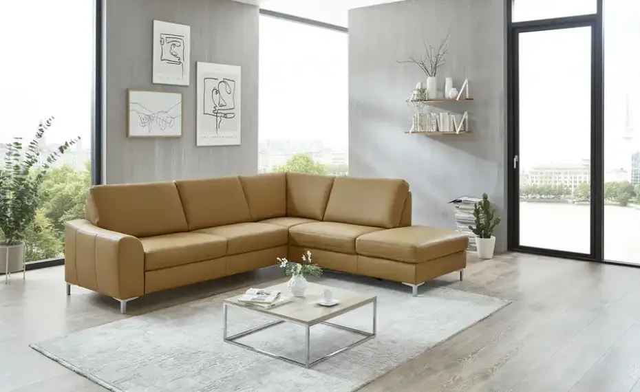 meinSofa Ecksofa mit Sitz und Rückenlehne aus Echtleder Lea | rechts, ohne