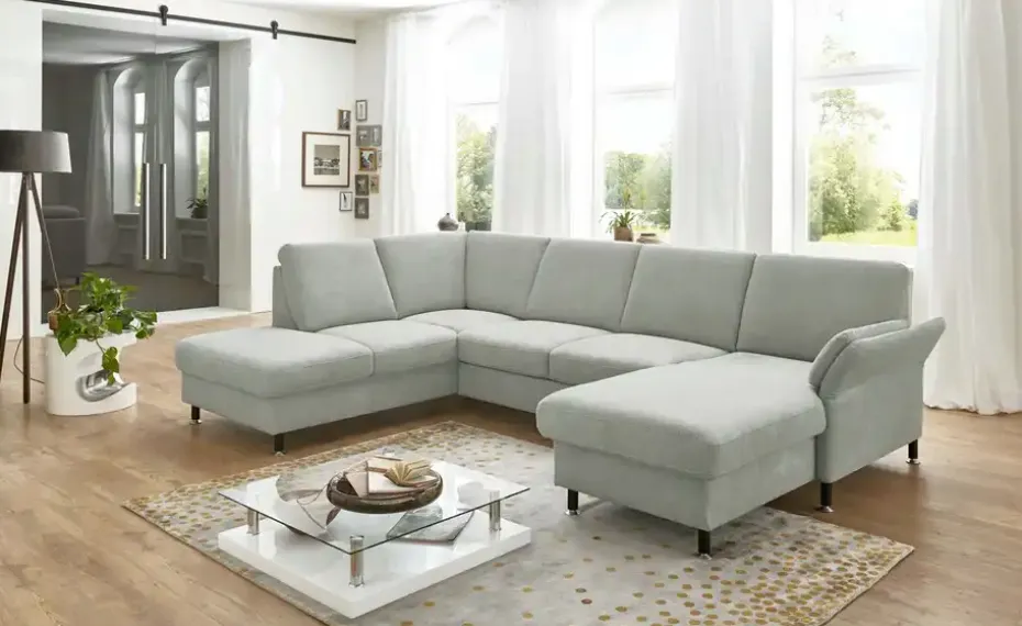 meinSofa Wohnlandschaft aus Flachgewebe Veit | Silbergrau, links