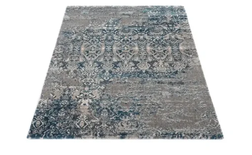 meinTeppich Hochflorteppich Juwel Silenta | Grau, Petrol, 65x130 cm