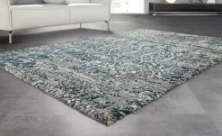 meinTeppich Hochflorteppich Juwel Silenta | Petrol, Grau, 200x290 cm