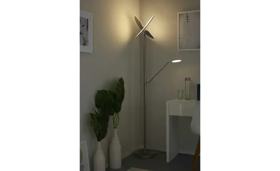 Meisterleuchten LED-Deckenfluter, 3-flammig, Nickel-matt/ chrom | ohne Drahtgeflecht