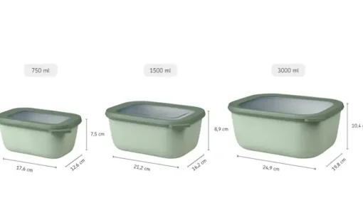 Mepal Multischüssel-Set Cirqula | Olivgrün, Je 1 Schüssel 0,5l, 1,5l und 3,0l