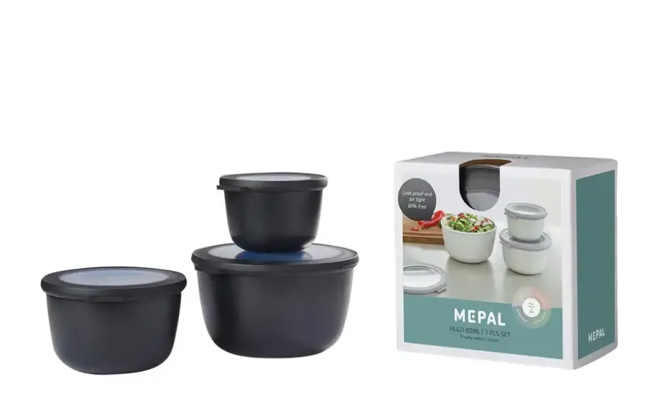 Mepal Multischüssel-Set Cirqula | Schwarz, Je 1 Schüssel 0,5l, 1,0l und 2,0l