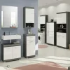 Midischrank SCHLOONSEE, Breite 74cm, 4 Türen, 1 Schubkasten, 4 Fächer, MDF-Front, in verschiedenen Farben erhältlich, Badmöbel, Badschrank, Schrank, Bad Schloonsee | Weiß