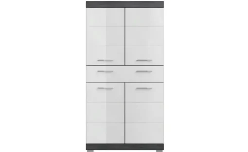 Midischrank SCHLOONSEE, Breite 74cm, 4 Türen, 1 Schubkasten, 4 Fächer, MDF-Front, in verschiedenen Farben erhältlich, Badmöbel, Badschrank, Schrank, Bad Schloonsee | Weiß