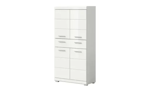 Midischrank SCHLOONSEE, Breite 74cm, 4 Türen, 1 Schubkasten, 4 Fächer, MDF-Front, in verschiedenen Farben erhältlich, Badmöbel, Badschrank, Schrank, Bad Schloonsee | Weiß, hochglanz