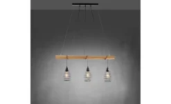 Paul Neuhaus Pendelleuchte, 3-flammig, Eukalyptus-Holz/ Metall