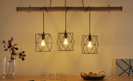 Paul Neuhaus Pendelleuchte, 3-flammig, Holz / Metall Schwarz