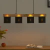 Pendelleuchte, 4-flammig, Holz/ Stoffschirm schwarz/goldfarben | Schwarz