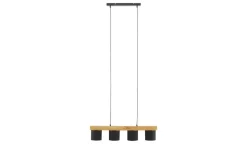 Pendelleuchte, 4-flammig, Holz/ Stoffschirm schwarz/goldfarben | Schwarz