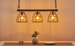 Pendelleuchte, 3-flammig, Metall / Holz schwarz