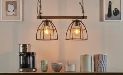 Pendelleuchte, 2-flammig, schwarz/holz | Möbel Höffner