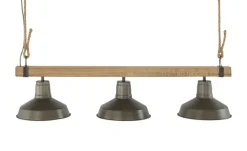 Pendelleuchte, 3-flammig, schwarz/Holz mit Tau | Schwarz, matt