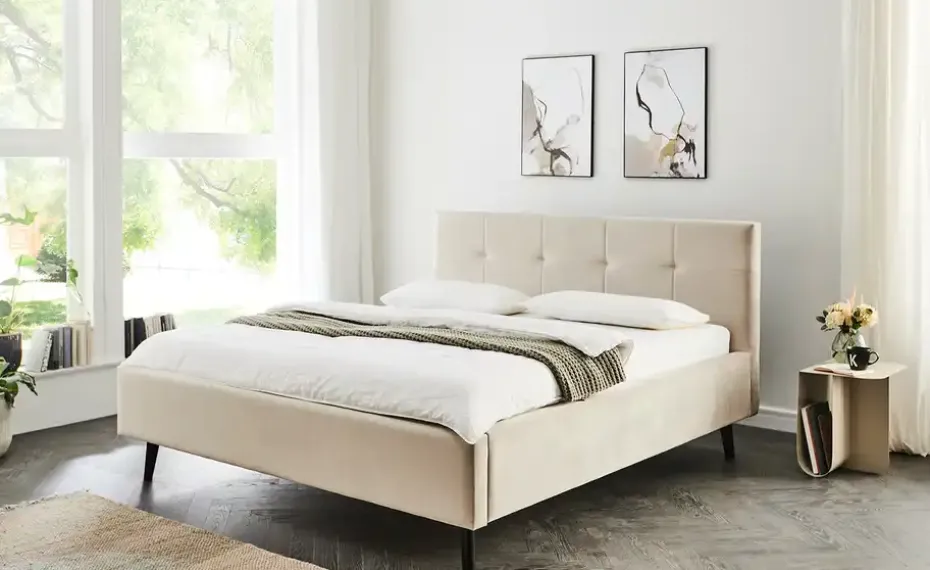 Polsterbettgestell mit Bettkasten Evita | Beige, inklusive Federholzrahmen