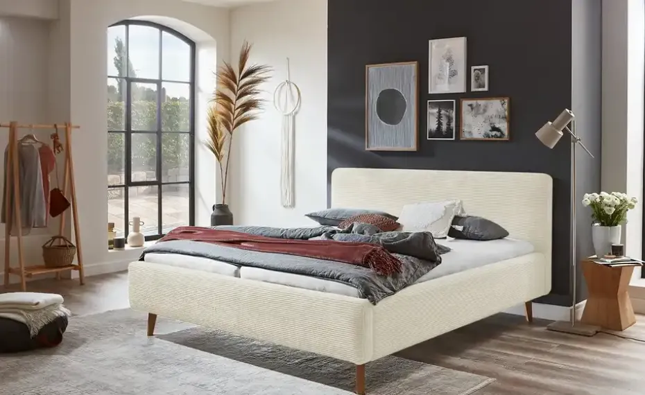 Polsterbettgestell mit Cordbezug Mattis | Beige, Cordstoff