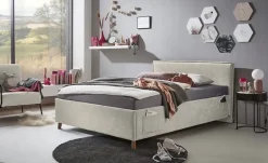 Polsterbettgestell mit trendiger Kederumrahmung Fun | Beige, Ohne Rückenteil