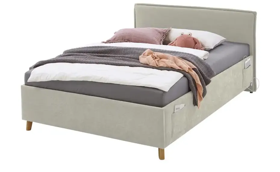 Polsterbettgestell mit trendiger Kederumrahmung Fun | Beige, Ohne Rückenteil