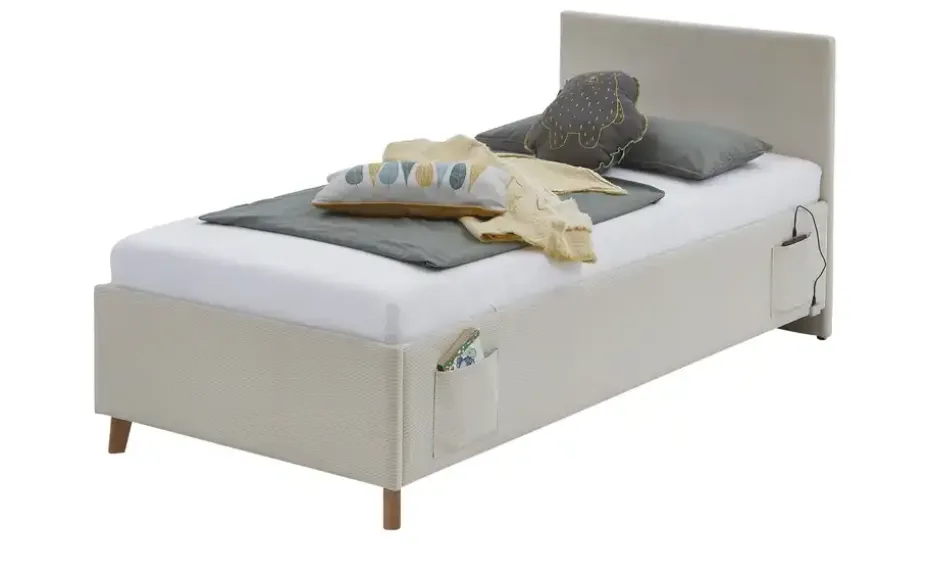 Polsterbettgestell mit USB-Anschluss Cool | Beige, Ohne Rückenteil