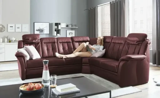 Polstermöbel Oelsa Komfort-Ecksofa aus Leder Andorra | Kirschrot, rechts