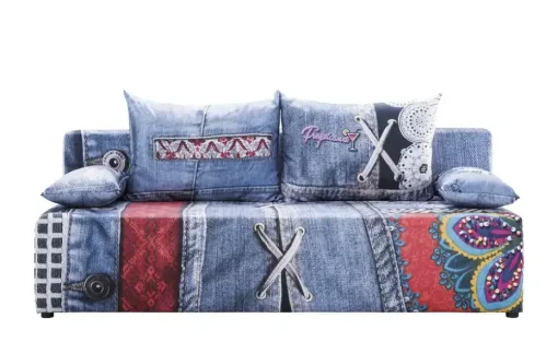 Schlafsofa Denny Premium | Denimblau, mehrfarbig, Erweiterte Funktion