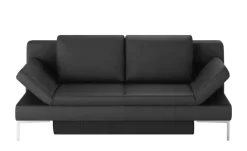 Schlafsofa mit Sitz- und Rückenfläche aus Echtleder Kenny | silberfarben, Schwarz