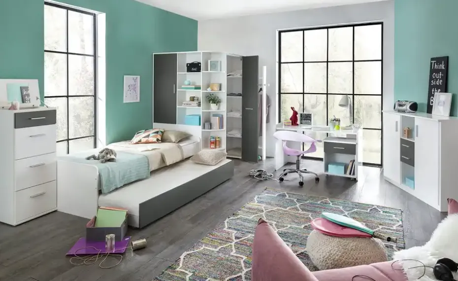 Schreibtisch Joker | mit Schubkasten, Weiß, Graphit