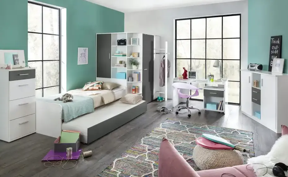 Schreibtisch Joker | mit Schubkasten, Weiß, Graphit