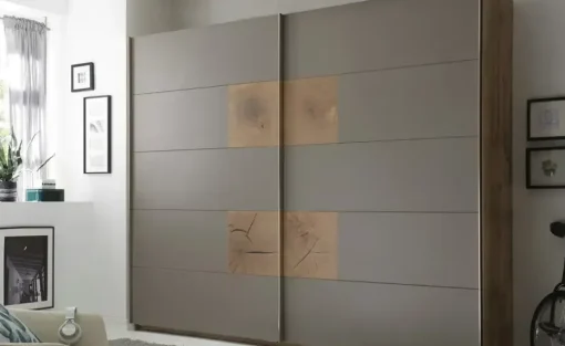Schwebetürenschrank Rugby | Grau, Wildeiche (Nachbildung)