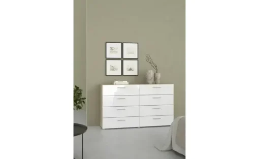 Sideboard Pedara | Weiß, hochglanz, Eiche sägerau (Nachbildung)