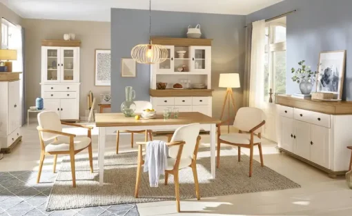 smart Armlehnstuhl aus Wildeiche massiv Stellan | Creme