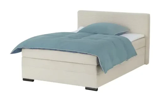 smart Boxbett mit Topper, Cordbezug, Beige Basic | Creme, 140 cm